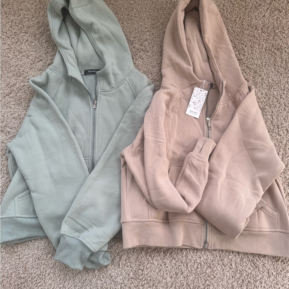 Automet Scuba Zip Hoodie Pair - Sage Green & Dusty Rose
